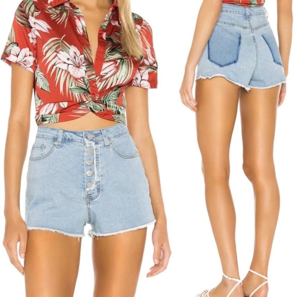 Superdown Blanka Denim Shorts Size 26 Mid Rise Frayed Hem Button Fly
